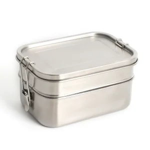Eco-Friendly 304 Stainless Steel Double Layer Bento Lunch Box Stackable Metal Food Container for School Office Camping