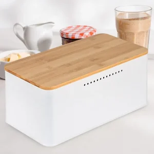 Eco Friendly Bamboo Bread Storage Container with Cutting Board Cover and Window Customizable Size & Logo