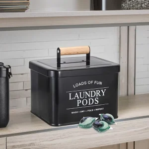 Eco Friendly Black Iron Modern Square 5kg Capacity Food Container Dryer Sheet Lid Handle Storage Box