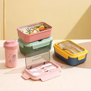 Eco Friendly Feed Grade PP+304 Stainless Steel Triple Tier Bento Lunch Box Lid 1 3L Capacity Microwavable