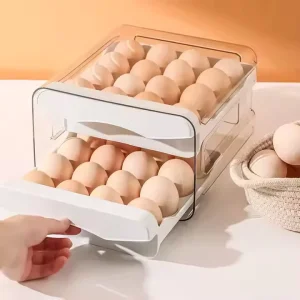 Eco Friendly Food Container Egg Storage Holder Tray Lid 32 Grid Drawer Type Refrigerator Organizer for Freshness Preservation