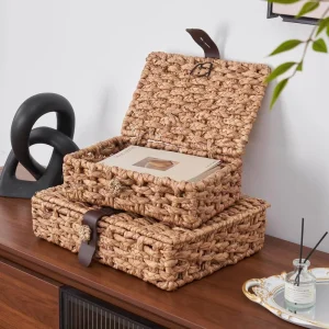 Eco Friendly Handmade Water Hyacinth Storage Basket with Lid Factory Manufacturer