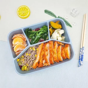 Eco Friendly Leak Proof Silicone Bento Lunch Box 4 Compartment Baby Container for Kids