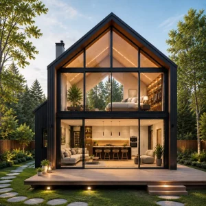 Eco Friendly Luxury Modern Two Story Prefab Barn House with Triangle Roof Modular Vacation Home for Resort Hotel Projects