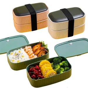 Eco-Friendly Plastic Microwavable Bento Lunch Container with Utensils Rectangle Portable Storage Box 1-3L Capacity