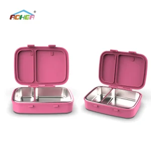 Eco Friendly Stainless Steel 2 Compartment Bento Box Leak Proof Easy Clean Plastic Microwavable Food Packaging BPA Free