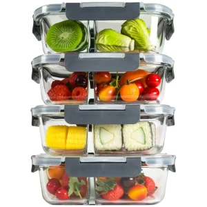 Eco-friendly 1040ml Rectangle Glass Bento Lunch Box BPA-Free Takeaway Container with Two Full Compartments for Food Preservation