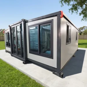 Eco-friendly Modern Double Wing Expandable Container House with Roof Terrace for Sustainable Living and Airbnb Use