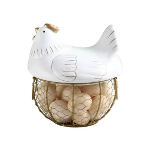 Egg Storage Containers Creative Design Shape Egg Ceramic Storage Basket Container With Lid and Handles