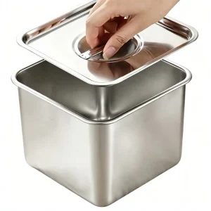 Electroplated Stainless Steel Square Jam Container Ears Basin Lid Kitchen Seasoning Jar Condiment Box Sauce Bucket Japanese