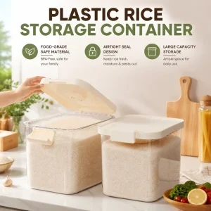 Essential Nordic Style Kitchen Plastic Rice Storage Container Home Use Large 20 Pound Sealed Insect Proof Moisture Proof Box