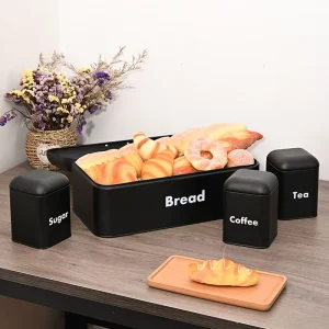 Europe Style Natural Kitchen Storage Box Metal Bread Bin Box Set