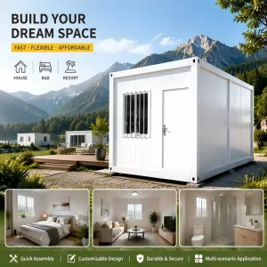 Expandable 40ft Modular Shipping Container House Modern Farmhouse School Portable Villa Living Room Bedroom Entry