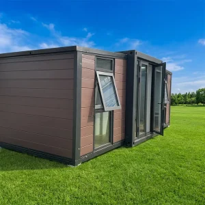 Expandable Folding Container House 20ft Wood Finish Steel Structure Prefab Cabin Glass Awning Window Factory Pre Fitted