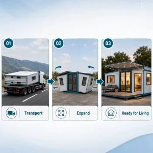 Expandable Prefab Container House Insulated Mobile Modular Tiny Home Steel Cabin for Glamping Resort Emergency Housing