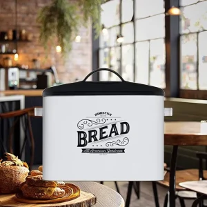 Extra Large Rustic Metal Bread Box Black Lid Farmhouse Style Bread Storage Container for Kitchen Countertop