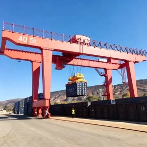 Extra Wide Span 40.5 Ton Double Girder Rail Mounted Gantry Crane for Mining Terminal Operations