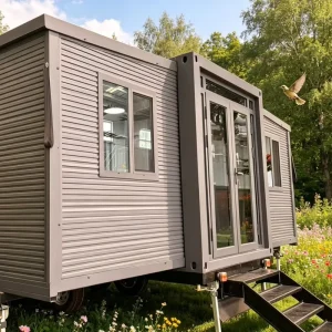 Factory Custom 20ft Expandable Mobile Home on Wheels Ready to Live Prefabricated Expand Container House with Full Bathroom