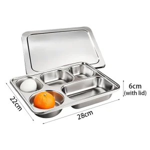 Factory Direct 304 Stainless Steel Sustainable Lunch Box Compartment Rectangle Snack Tray Lid Food Storage Box