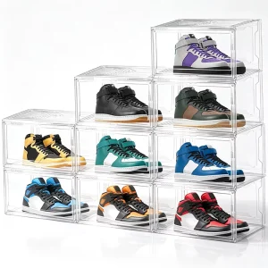 Factory Direct Custom Clear Shoe Container Stackable Shoe Organizer Dust-proof Side Opening Shoe Box for Living Room
