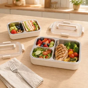 Factory Direct Removable 304 Steel Tray 1000ml 3 Compartment Dishwasher Safe Custom Logo Bento Lunch Box Stainless Steel