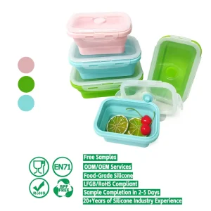 Factory New 4 Piece Collapsible Food Grade Silicone Bento Lunch Box Black Leakproof Microwavable