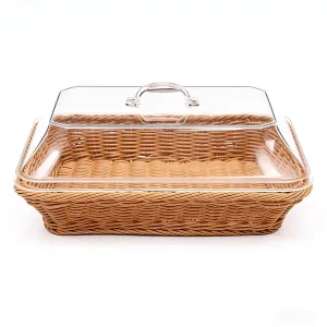 Factory Stacked Rectangle Plastic PP Handcrafted Eco-Friendly Rattan Fruit Bread Basket Home Decoration Kitchen