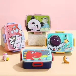 Factory Supply Cute Kid Lunch Box for Kids Eco Friendly BPA Free 2 Compartments Heatable Plastic Food Storage Bento Box