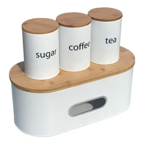 Factory Supply Metal Bread Box with Lid Kitchen Storage Canister Set for Coffee Tea Sugar Storage