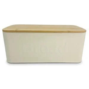 Farmhouse Large Oval Foldable Metal Iron Bread Storage Container with Bamboo Lid Modern Design for Kitchen Countertop