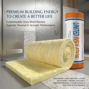 Fiber Glass Blanket 16kg/m³ 75mm Thickness A1 Fire Resistant Glass Wool Roll for Roof Heat Insulation