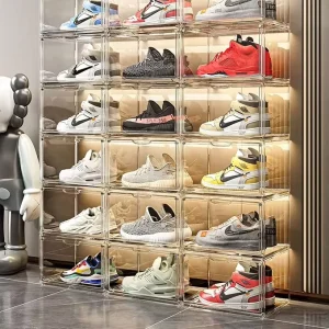 Fit for Size 14 Shoe Rack Storage Closet Clear Stackable Acrylic Sneaker Containers Bins Holder Shoe Organizer Cabinet With Lid