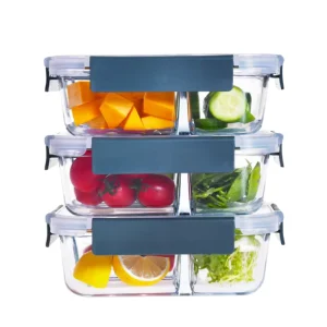Flat Glass Lunch Box with Divider, BPA Free, Microwave and Dishwasher Safe