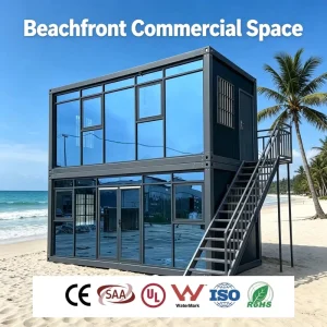 Flat Pack Container Beachfront Cottage with Sun Terrace and Glass Wall Prefab Shops Modern 2 Story Modular Container Bar