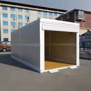 Flat Pack Prefab Container House with Roll Up Shutter Door Portable Mobile Car Garage Self Storage Warehouse Box with Ramp