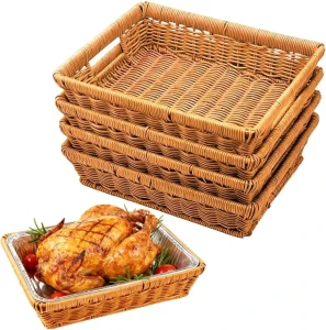 Foil Pan Carrier Pan Holder PP Wicker Serving Basket Baking Decorative Container Serving Tray for Aluminum Foil Pan Dish Baking