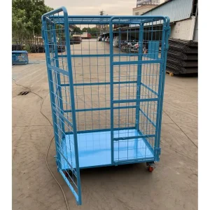 Foldable 4-Sided Lockable Steel Wire Mesh Roll Container Heavy-Duty Cage Trolley for Warehouse and Logistics