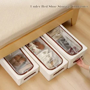 Foldable Bed Shoe Storage Container Clear Zipper Window Multifunctional Stackable Saving Home Shoe Organizer Bin for Closet