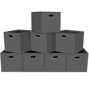 Foldable Durable Stackable Cube Storage Bins Set of 8 Dual Handles for Home Organizer Nursery Shelves Closet Non Woven Fabric