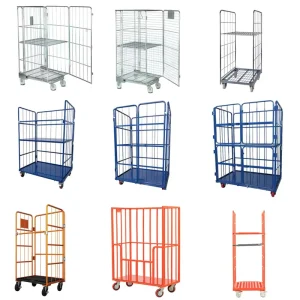 Foldable Heavy Duty Steel Mesh Roll Cage Trolley Container Zinc Galvanized 500kg Capacity 50x50mm Mesh Grid Warehouse Logistics