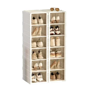 Foldable PP Shoe Storage Box Portable Waterproof Large Capacity Folding Shoe Rack with Magnetic Clear Door for Closet