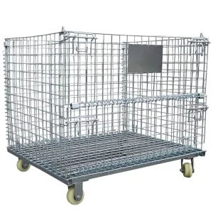 Foldable Steel Storage Wire Mesh Cage 2000kg Capacity Stackable Galvanized Metal Container Collapsible Warehouse Pallet Cage