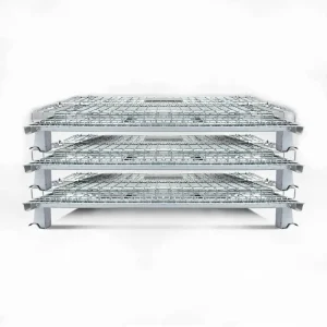 Foldable Stillage Cage Steel Wire Mesh Pallet Box Stackable 4 Layers for Manufacturing Plant Warehouse Storage