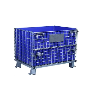 Folding Collapsible Rigid Steel Warehouse Secure Cargo Wire Mesh Metal Storage Equipment Container Cage With 4 Wheels