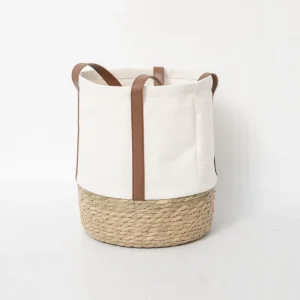 Folding Linen Picnic Basket for 2 or 4 Persons Reusable Tote Bag with Storage for Kitchen and Bathroom