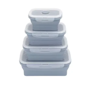 Folding Silicone Lunch Box Heat Resistant for Office Worker Student Bento for Microwave Food Storage Container Reusable