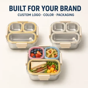 Food Grade 304 Removable Steel Tray 850ml 3 Compartment Dishwasher Safe Kids Teens School Custom Lunch Box
