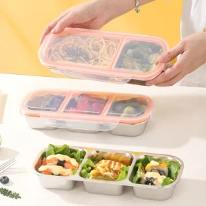 Food Grade Airtight Food Storage Container Leak Proof Stainless Steel Bento Lunch Box with Plastic Lids for Outdoor Camping