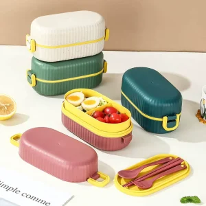 Food Grade Bento Box Includes Cutlery Insulated Bag Water Bottle BPA Free Dual Tier Leak Proof Eco Friendly Lunch Box