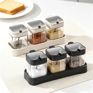 Food Grade High Transparent Glass Spice Bottle Three-grid Anti-moisture Design for Household Countertop Use
